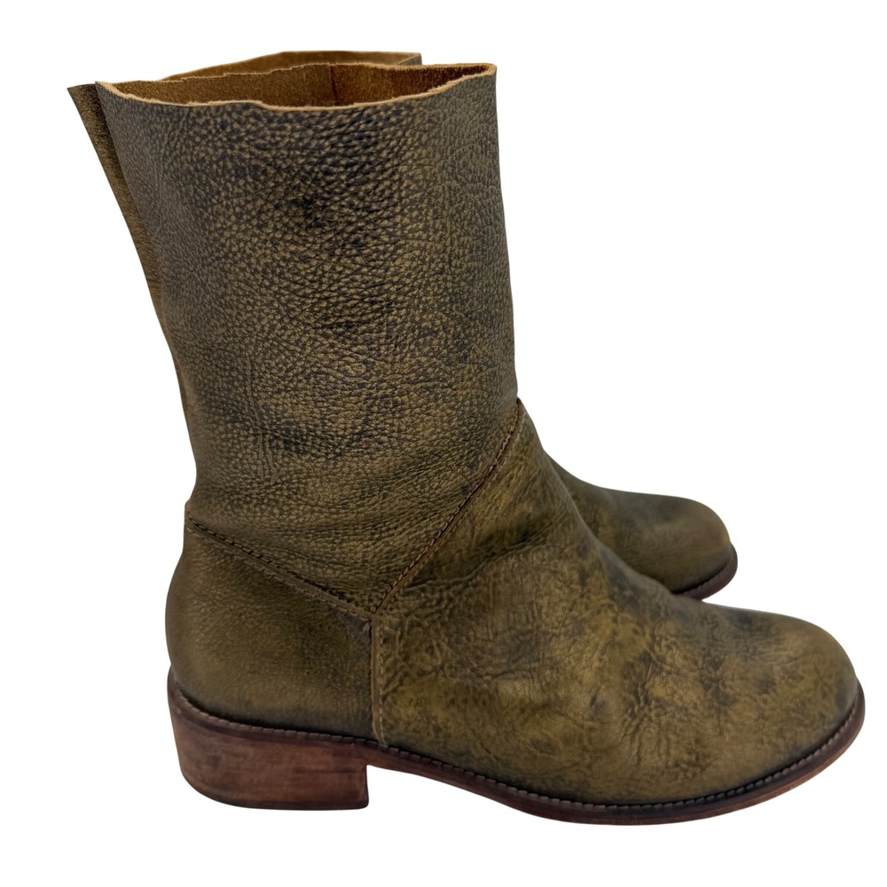 Corral Olive Distressed Leather Western Moto Boho Ankle Boots Size 8, versatile